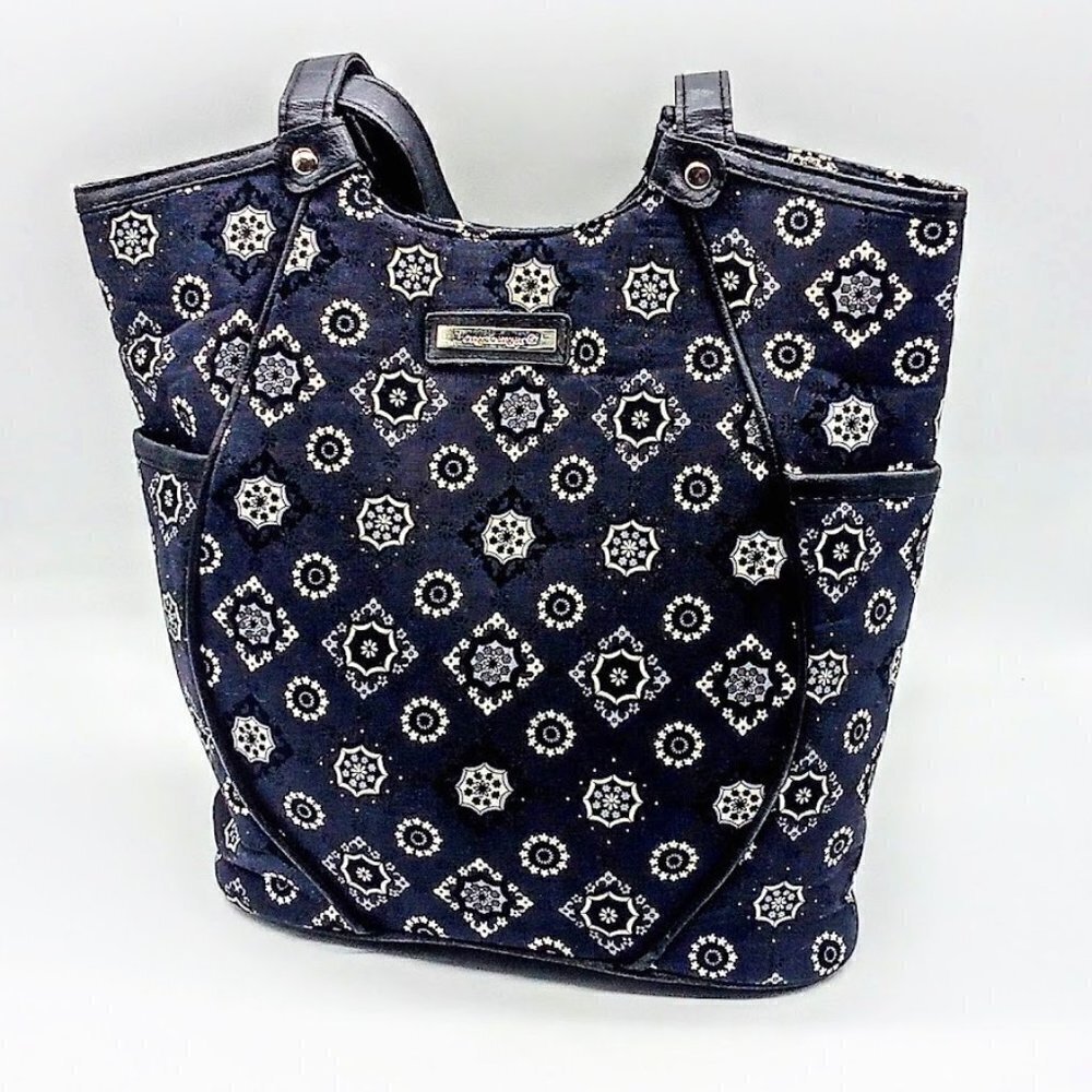 Longaberger Black White Grey Print Double Strap Shoulder Bag